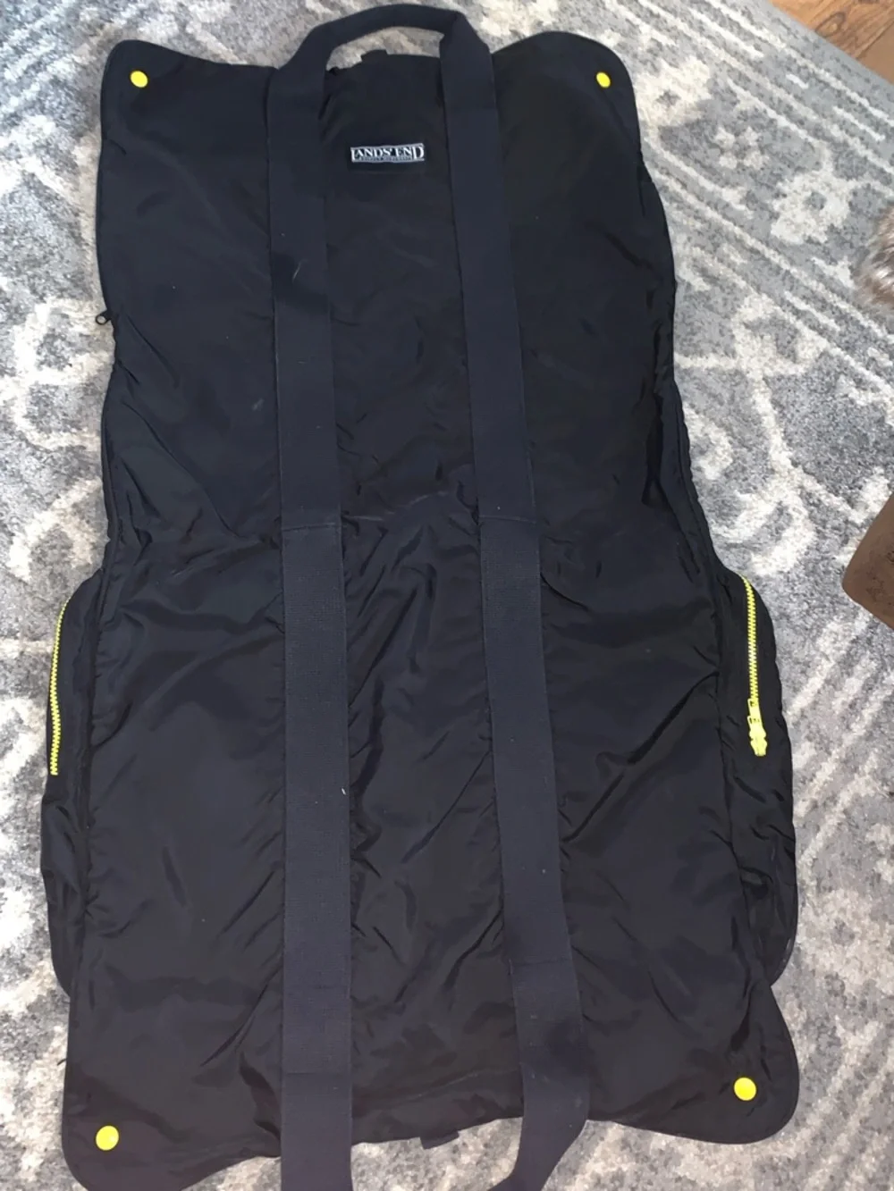 Lands' End Black Travel Garment Bag with Yellow Accents
